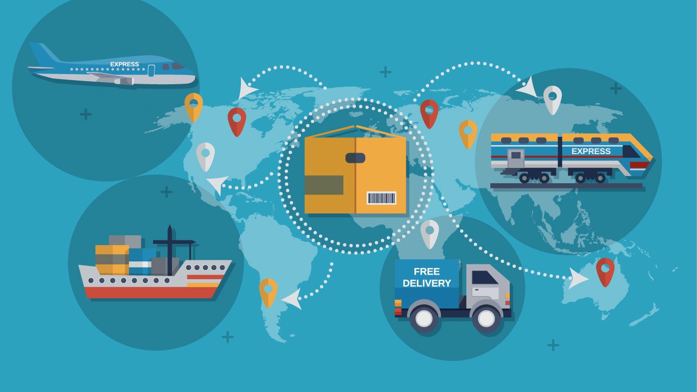 "Global logistics solutions with air, sea, road, and rail transport"